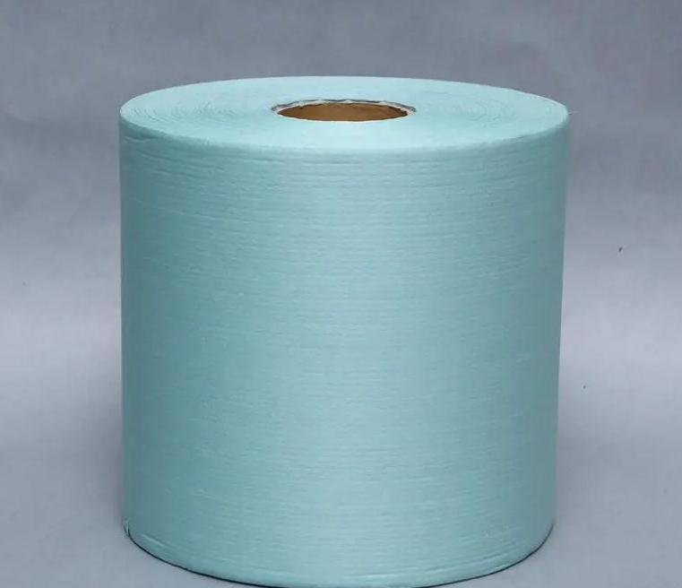 55% Woodpulp 45% Polyester 400m jumbo cleaning wipe roll Industrial Wiping Paper Cloth, Blue Cleaning Paper Wiper Roll