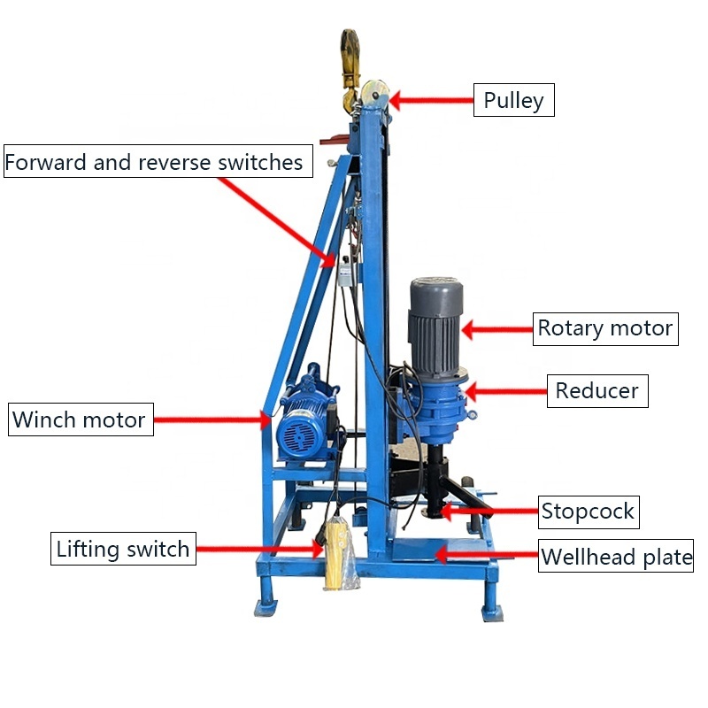 Portable 100m deep Small Water Bore Well Drilling Machine Electric Hydraulic Core Drill Rig