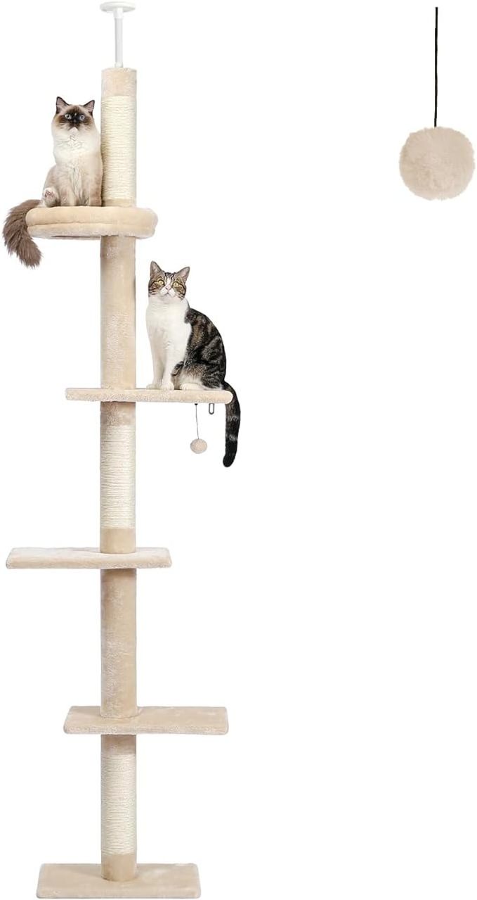 Large Cat Tree Cat Tower Scratch Post Floor To Ceiling Adjustable Height Floor To Ceiling Cactus Cat Tower With Cozy Hammock