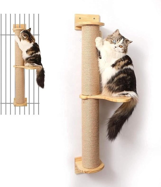 Cat Wall Furniture Scratching Post Sisal Hemp Cat Scratcher Toy Wood Climbing Frame Wall Mounted Cat Climbing Frame