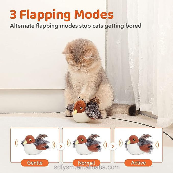 Potaroma Cat Toys Rechargeable Flapping Bird Sparrow, Lifelike Chirp Tweet, Touch Activated Kitten Toy Interactive Cat Exercise