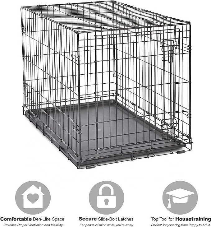 New Enhanced Single Dog Crate, A Leak-proof Pan and Floor Protecting Dog Cage 24, 30, 36, 42, 48 Inch Undersized Dog House