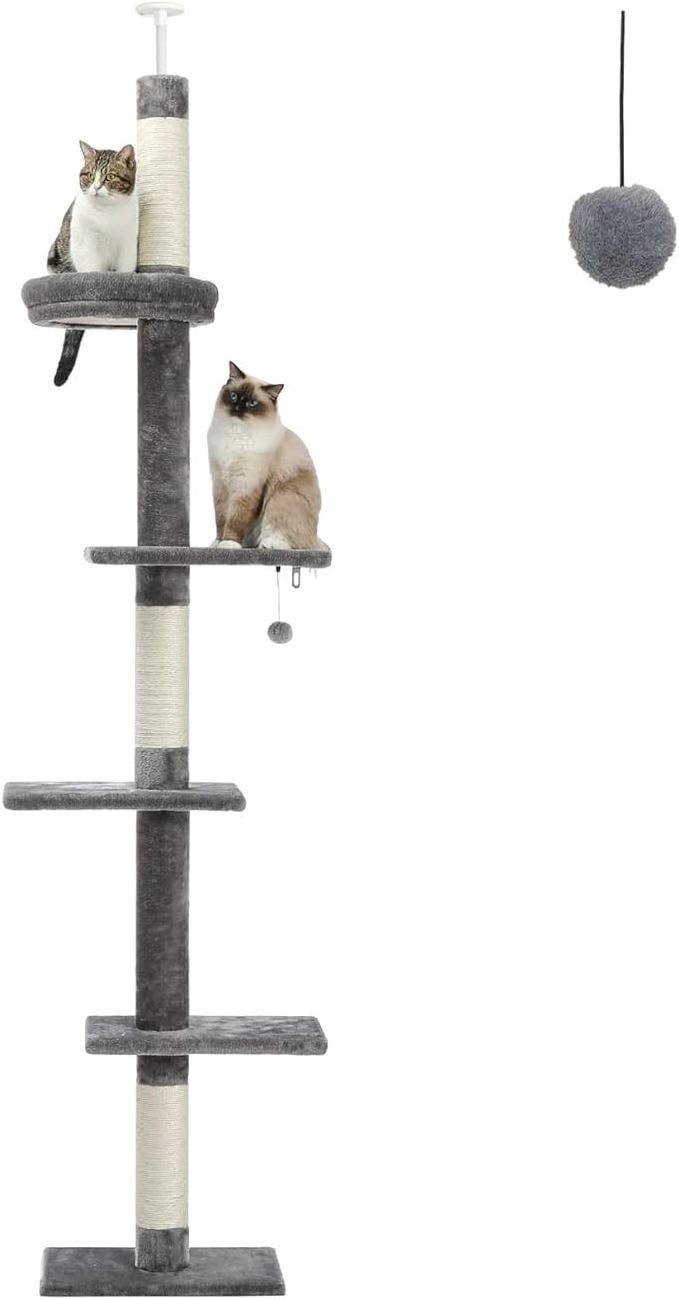 Large Cat Tree Cat Tower Scratch Post Floor To Ceiling Adjustable Height Floor To Ceiling Cactus Cat Tower With Cozy Hammock