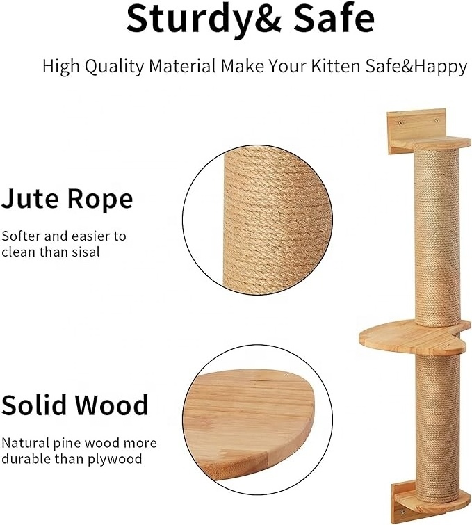 Cat Wall Furniture Scratching Post Sisal Hemp Cat Scratcher Toy Wood Climbing Frame Wall Mounted Cat Climbing Frame