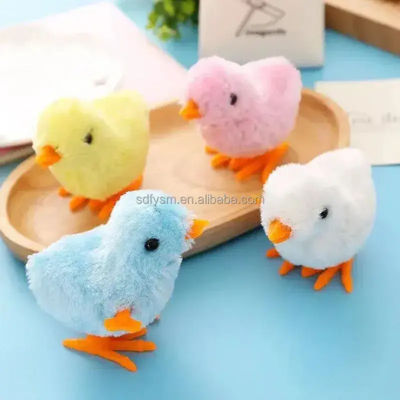 Pet Cat Toys Jumping Walking Hopping Cartoon Plush Chicken Clockwork Cat Interactivity Playing Toy Wind Up Chick Kitten Supplies