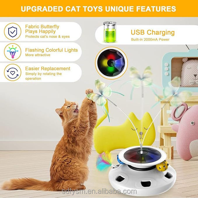 Novelty Designed Products   3 in 1 Cat Toys Rechargeable,Interactive Cat Toys for Indoor Cats,Automatic Cat Toy with 2000mA Batt