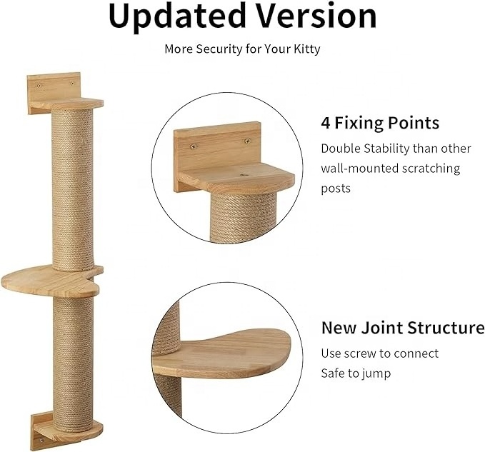 Cat Wall Furniture Scratching Post Sisal Hemp Cat Scratcher Toy Wood Climbing Frame Wall Mounted Cat Climbing Frame