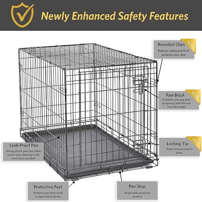 New Enhanced Single Dog Crate, A Leak-proof Pan and Floor Protecting Dog Cage 24, 30, 36, 42, 48 Inch Undersized Dog House