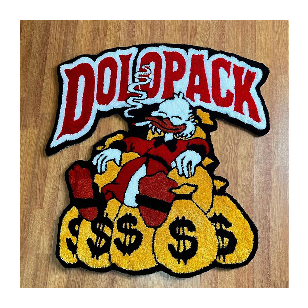 Custom Brand Logo Large Size 100 Dollar Money Bill Square Design Hand Tufted Floor Rug and Carpet for Room