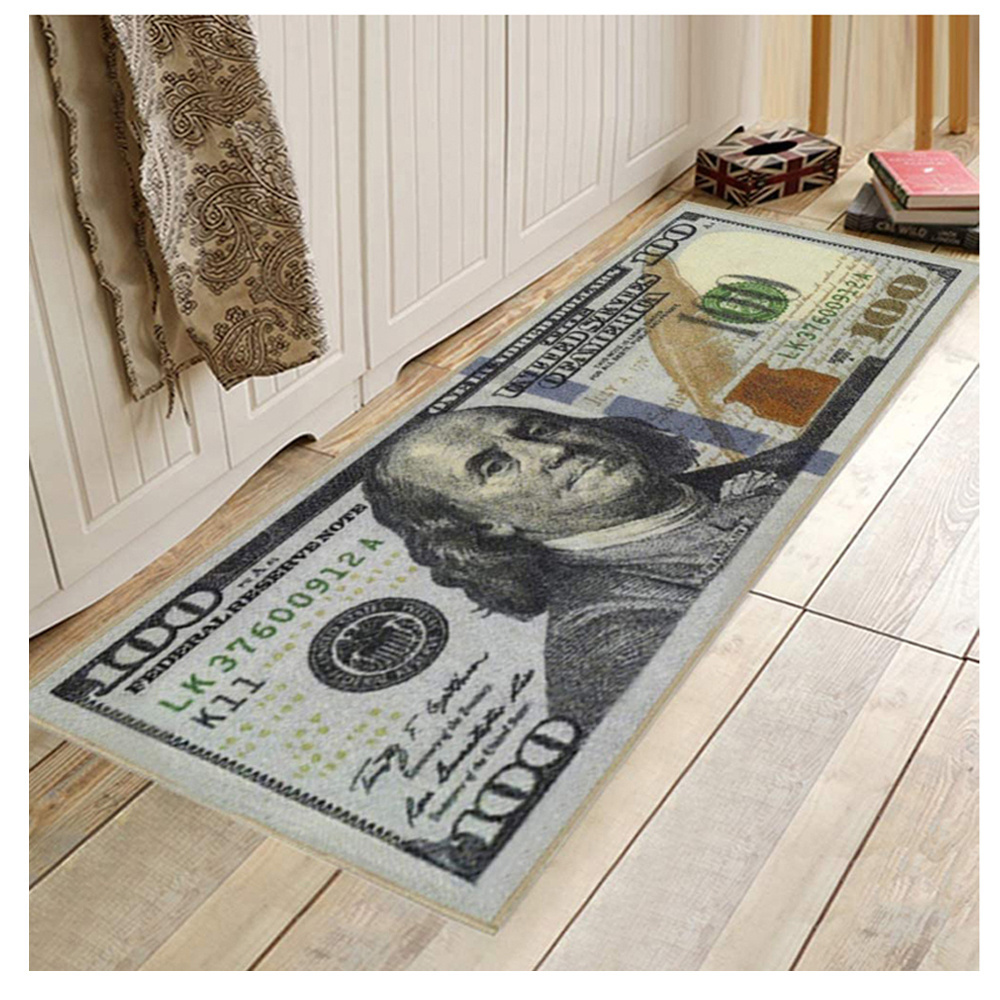 Custom Brand Logo Large Size 100 Dollar Money Bill Square Design Hand Tufted Floor Rug and Carpet for Room