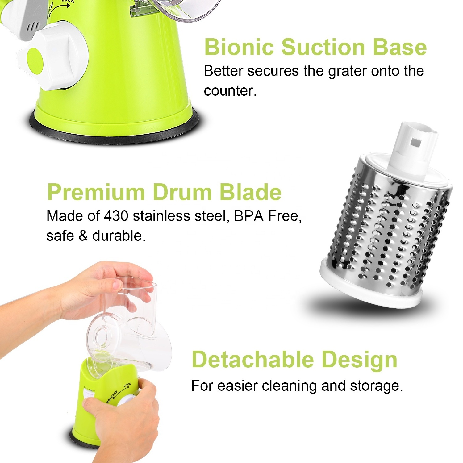 Multi purpose kitchen manual food vegetable grater slicer potato cheese grater with handle rotary tabletop drum grater