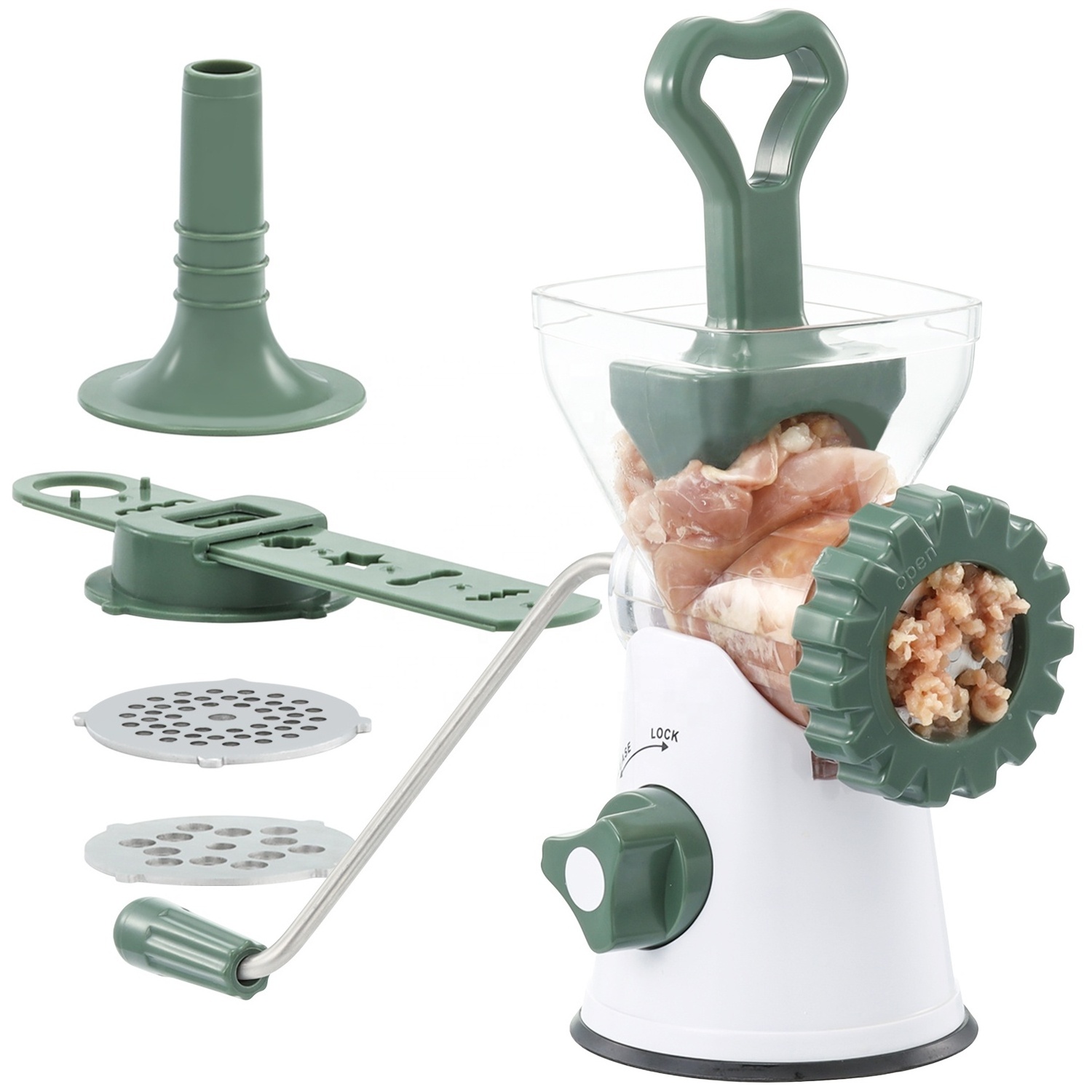 Kitchen Gadgets Food Processor Stainless Steel Mincers with 2 Sharp Blades Manual Meat Grinder Food Chopper Meat Grinder