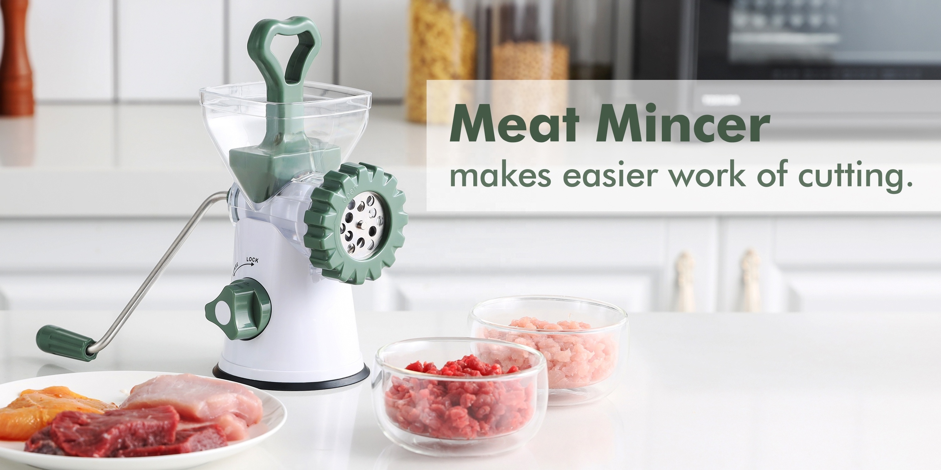 Kitchen Gadgets Food Processor Stainless Steel Mincers with 2 Sharp Blades Manual Meat Grinder Food Chopper Meat Grinder