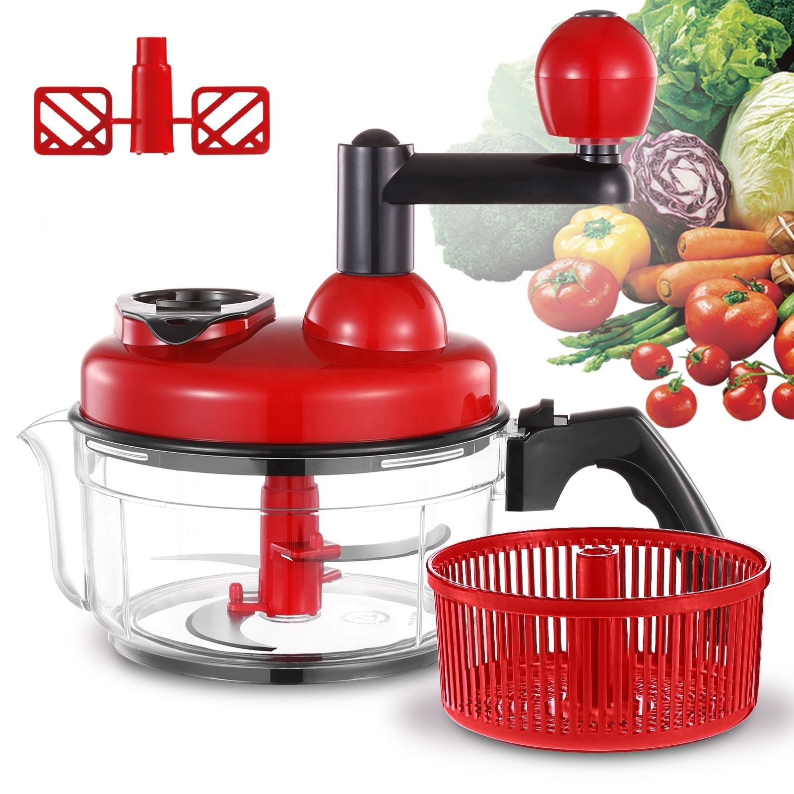 Household Items Vegetable Chopper Garlic Onion Hand Crank Manual Vegetable Chopper Cutter 3 In 1 Multi Chopper