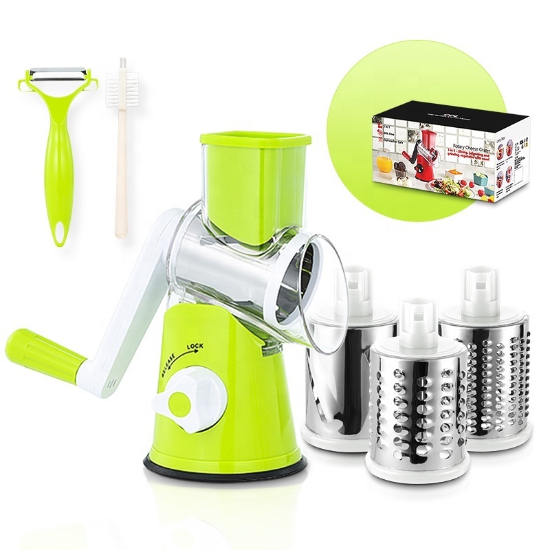 Multi purpose kitchen manual food vegetable grater slicer potato cheese grater with handle rotary tabletop drum grater