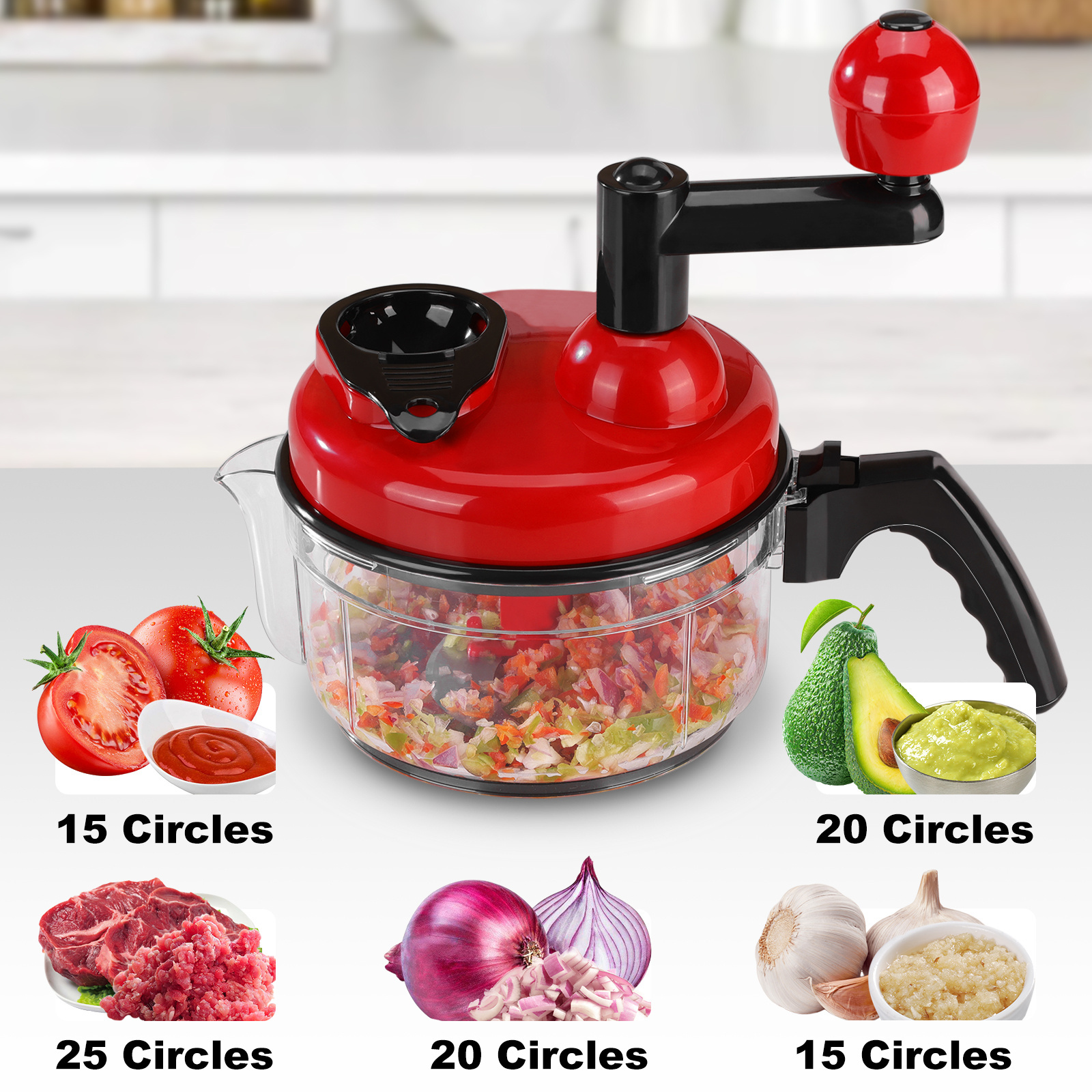 Fruit & Vegetable Tools 4 In 1 Kitchen Garlic Onion Chopper 1.25L Manual Food Vegetable Chopper