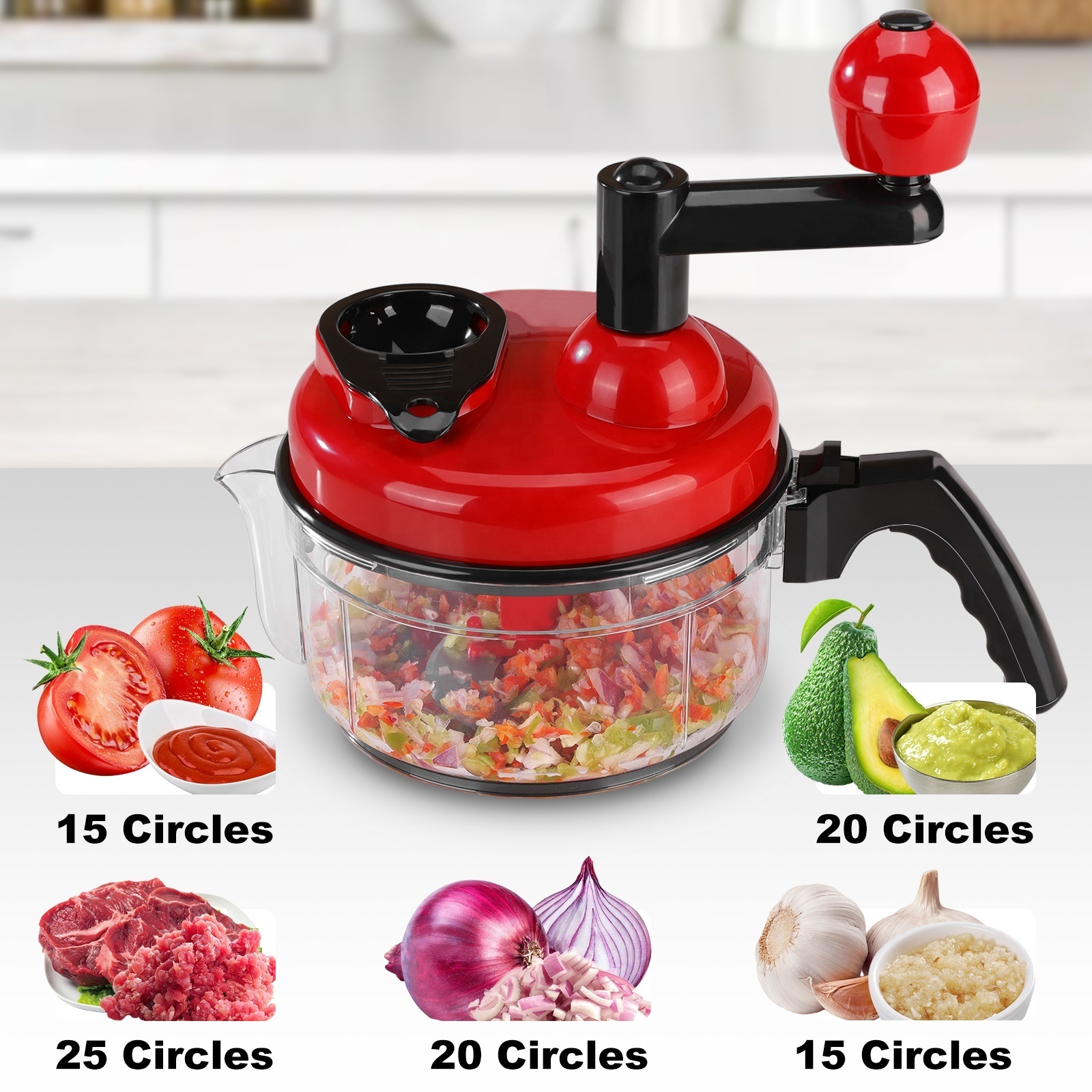 Household Items Vegetable Chopper Garlic Onion Hand Crank Manual Vegetable Chopper Cutter 3 In 1 Multi Chopper