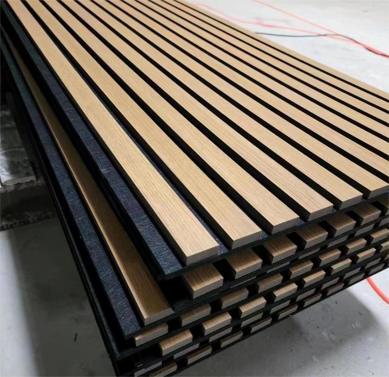 PET mdf wood slat  Acupanels Walnut Acustic Wall Panel Slat Acoustic Panel