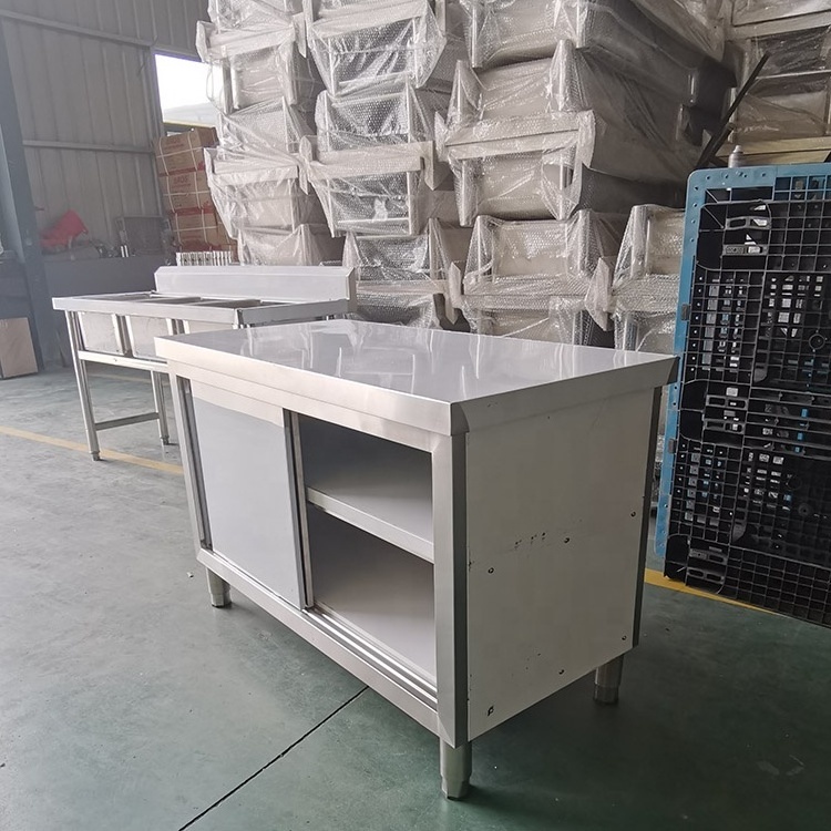 restaurant hotel used stainless steel work table buffet equipment stainless steel kitchen cabinet with sliding door cupboard