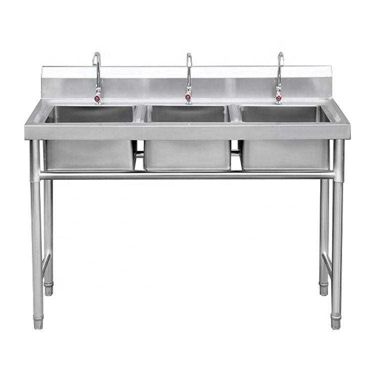 hotel and restaurant Industrial welding stainless steel kitchen triple sink table with rectangular bowls