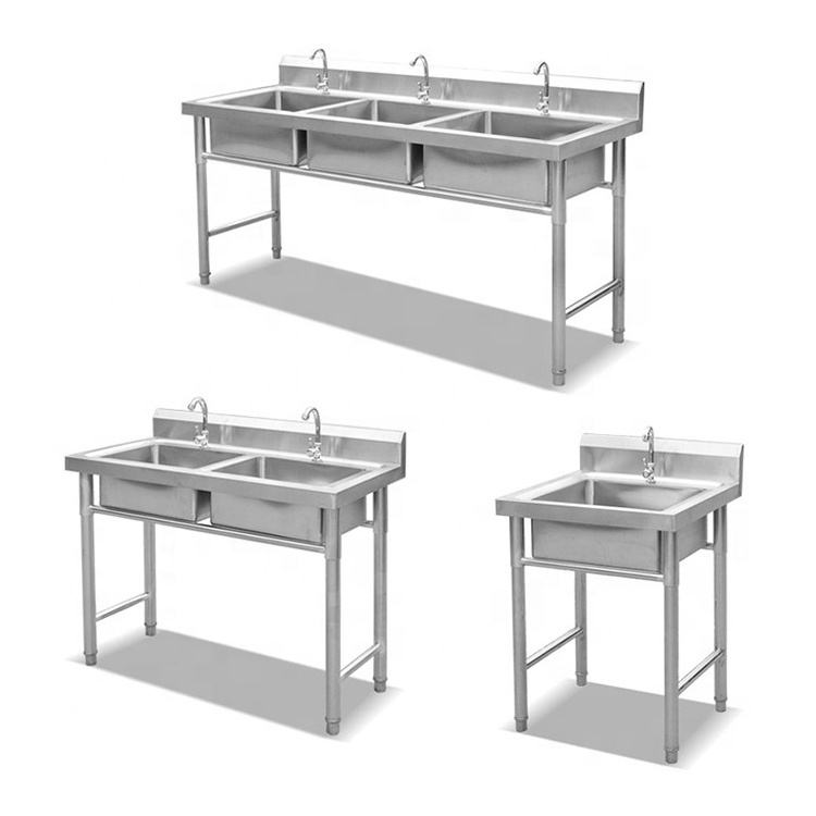 hotel and restaurant Industrial welding stainless steel kitchen triple sink table with rectangular bowls