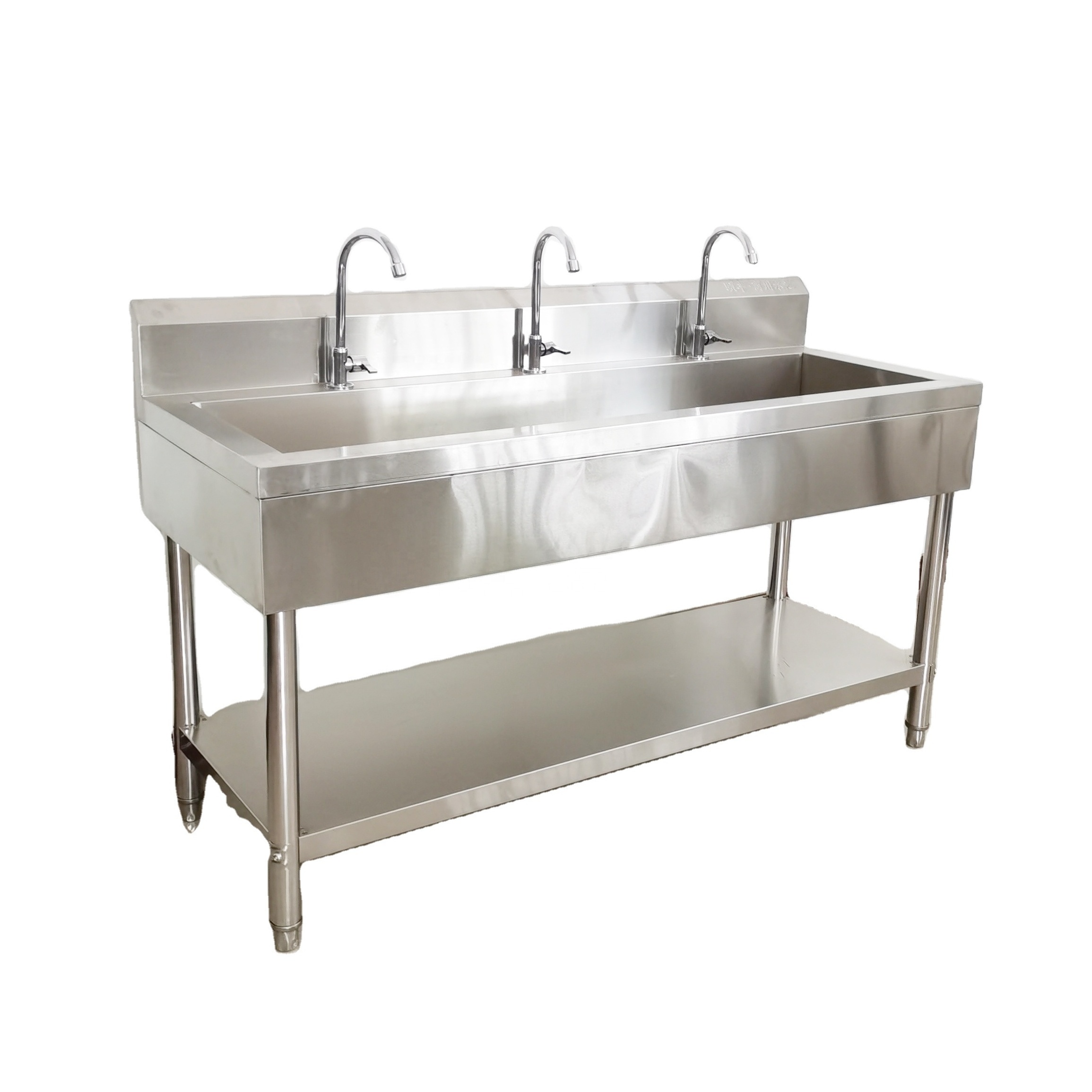 hotel and restaurant Industrial welding stainless steel kitchen triple sink table with rectangular bowls