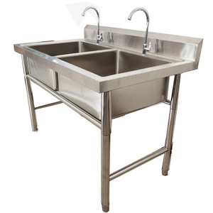 commercial catering double bowl stainless steel wash sink for vegetable washing free standing garden outdoor sink