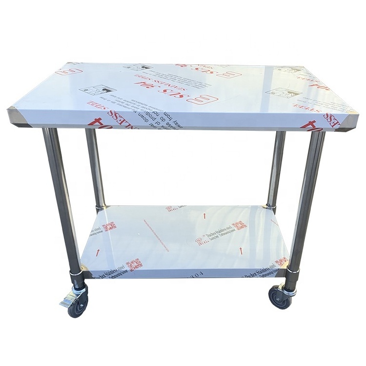 working table stainless steel bench SS work bench wheel caster kitchen equipment stainless steel work table with two tier