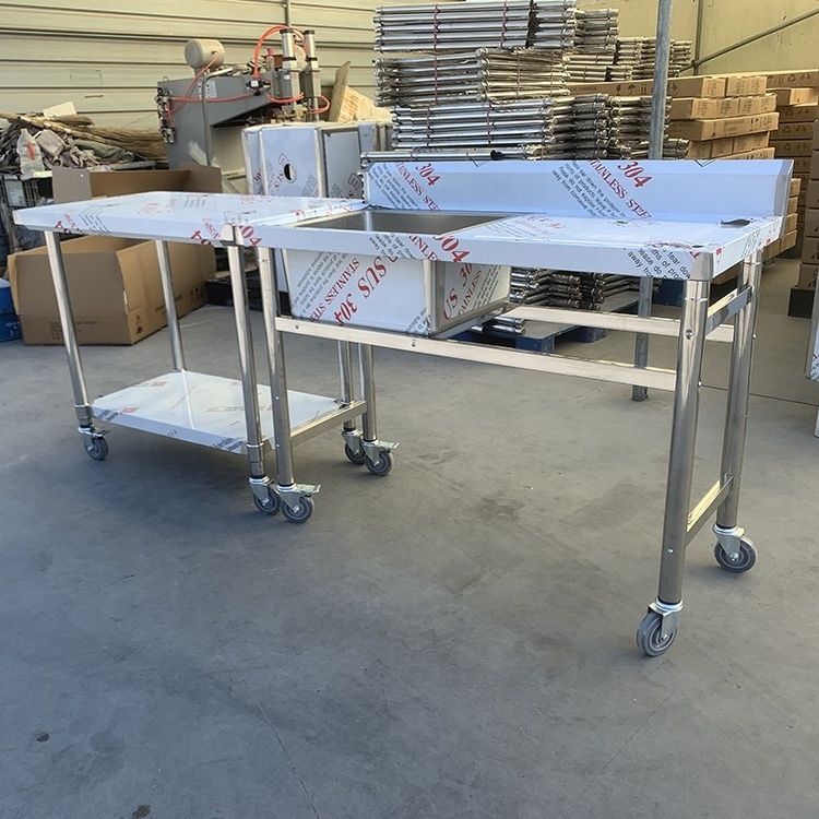 working table stainless steel bench SS work bench wheel caster kitchen equipment stainless steel work table with two tier