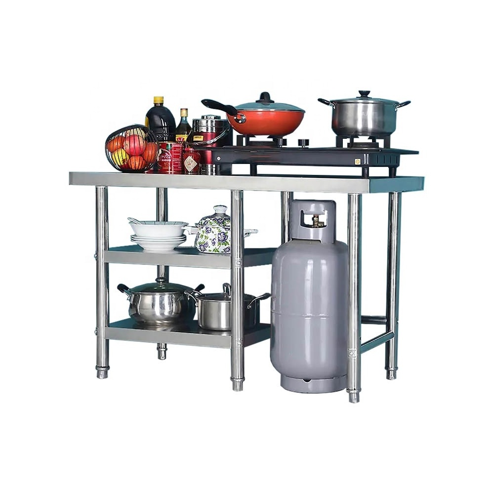 304 201 food grade stainless steel kitchen cooking bench metal gas stove table for restaurant