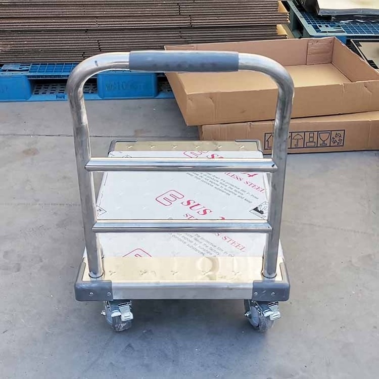 Gobbea Heavy Loading Foldable Stainless Steel Platform Hand Trolley Cart for warehouse hotel restaurant with four wheels