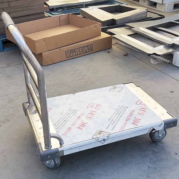 Gobbea Heavy Loading Foldable Stainless Steel Platform Hand Trolley Cart for warehouse hotel restaurant with four wheels