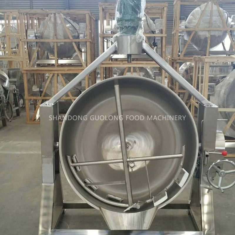 GuoLong hot selling sugar boiling tank double steam heating tilting jacketed kettle with mixer