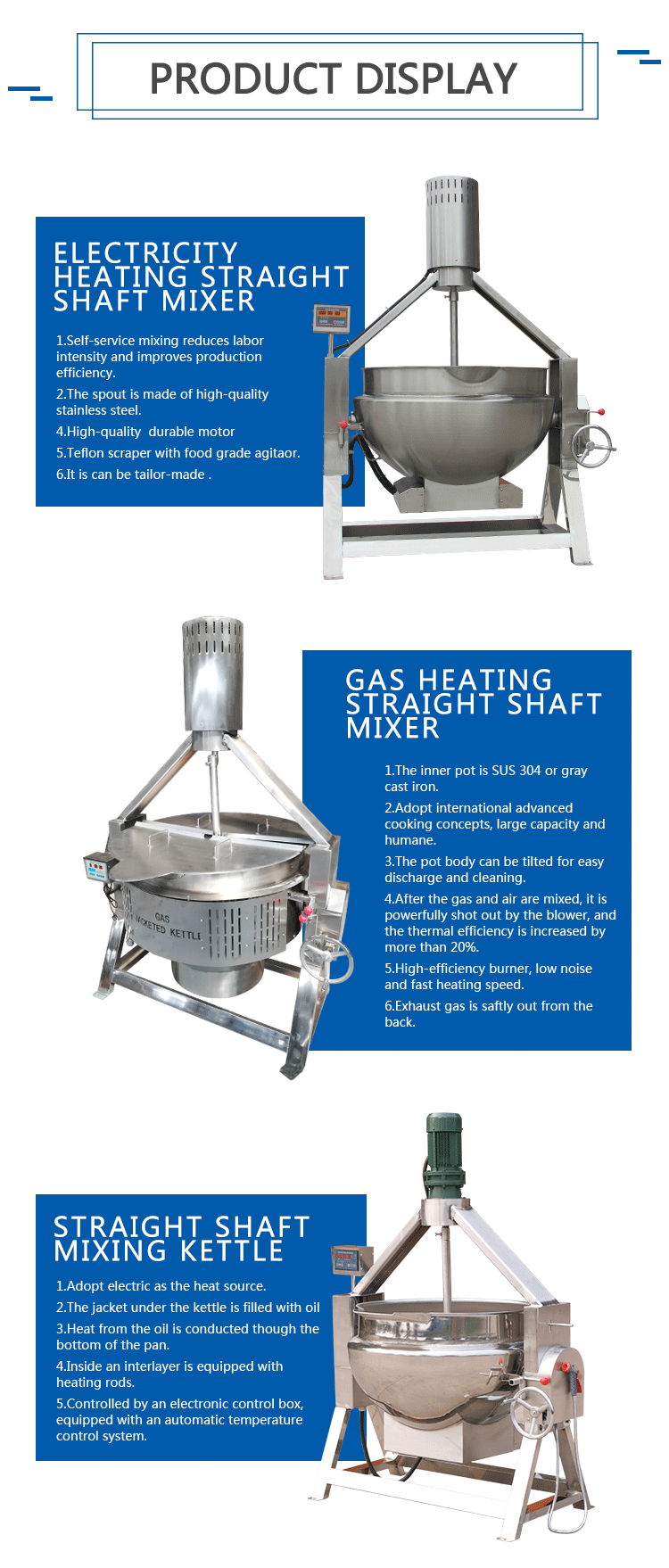 GuoLong hot selling sugar boiling tank double steam heating tilting jacketed kettle with mixer