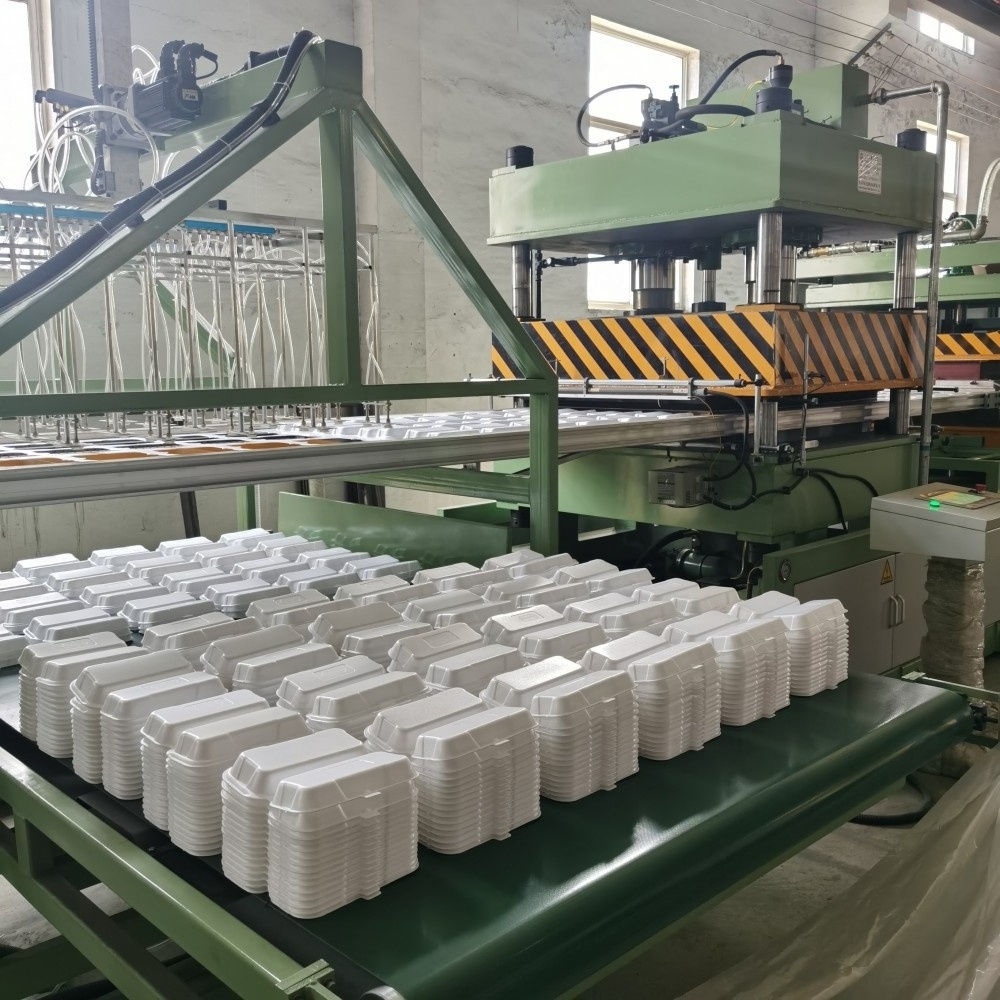 PS FOAM BOX PLATE MACHINE  / AUTOMATIC POLYSTYRENE STYROFOAM WHITE DISPOSABLE FOOD CONTAINER DISH TRAY MAKING MACHINE