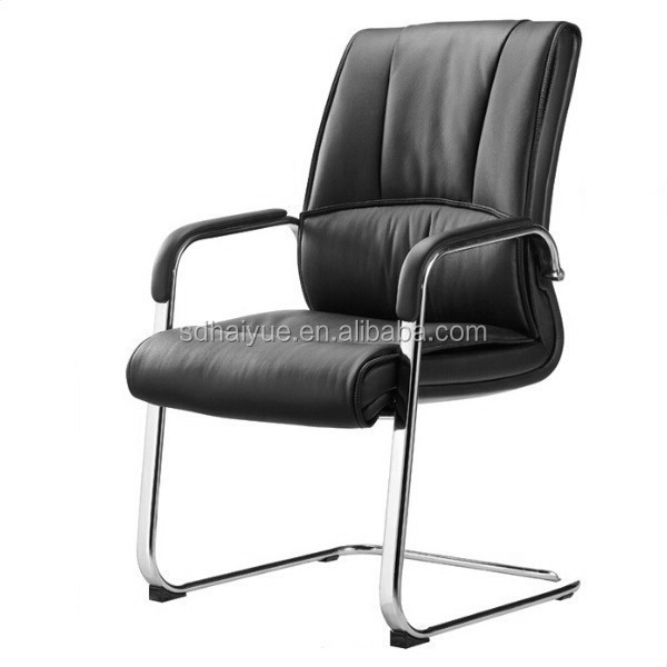 Popular black leather office chair meeting chair no wheels HY2306