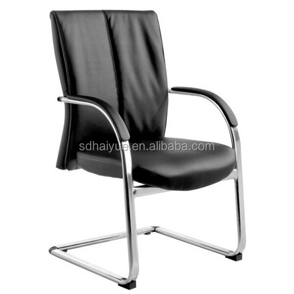 HAIYUE Antique Arms Black Leather Guest Chair with No Wheels Office Furniture HY1351