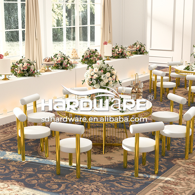 Hotel Furniture Antique Design Gold Stainless  Steel Round Glass Wedding Table