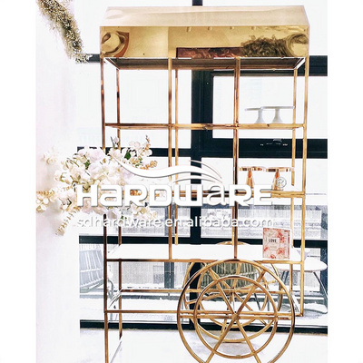 Wedding Display Decorations Gold Metal Flower Candy Cart With Wheels