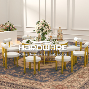 Hotel Furniture Antique Design Gold Stainless  Steel Round Glass Wedding Table