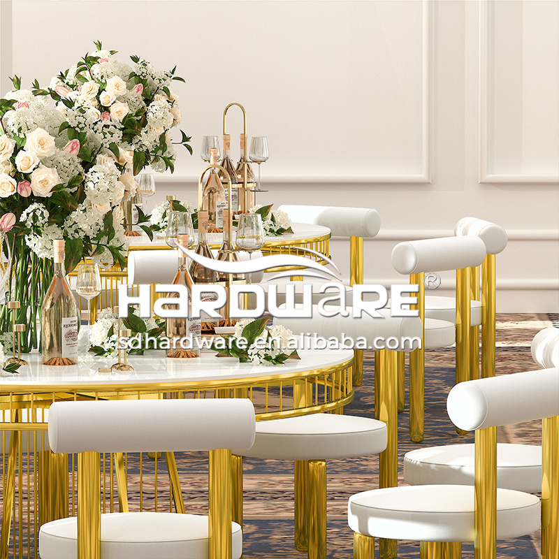 Hotel Furniture Antique Design Gold Stainless  Steel Round Glass Wedding Table