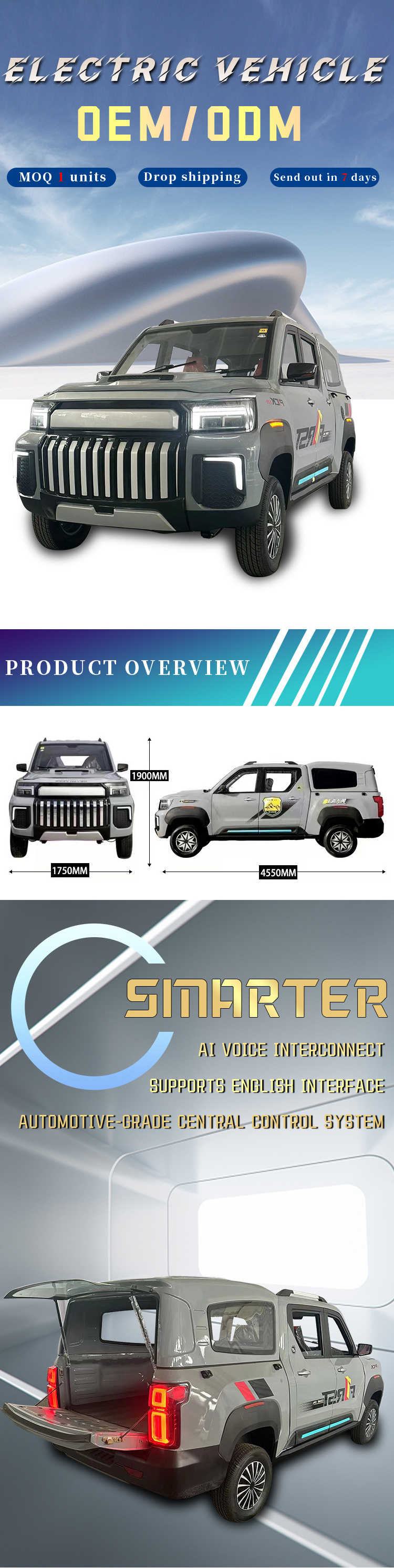 Mini Electric Pickup Truck Energy Saving Low Cost Lithium Batteries Electric Pickup Truck 4x4 4wd For Sale