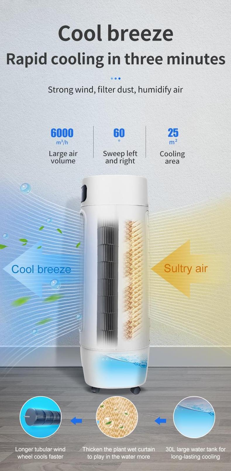 mini aire acondicionado portatil 30L evaporative air cooler zero breeze portable air conditioner