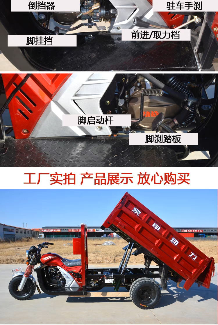 2023 China's Hot-selling Zongshen Power All-round Fuel Dump Tricycle 12V Customer Cargo Motorized Tricycle Motorcycle 125cc Open