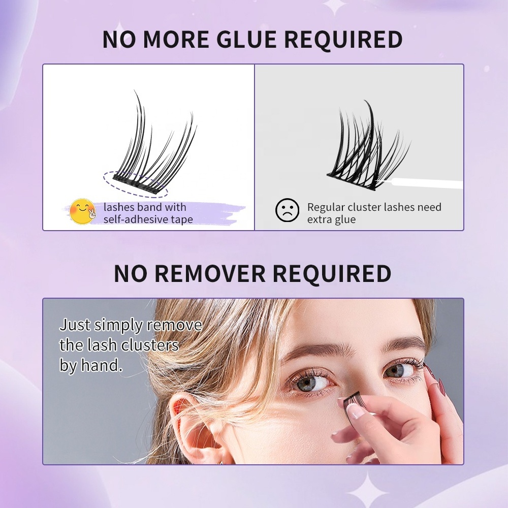 New Arrival  Individual Self Adhesive Lashes Glue-free Diy Eyelashes Pre-Bond Technology Long Lasting Press On Lashes