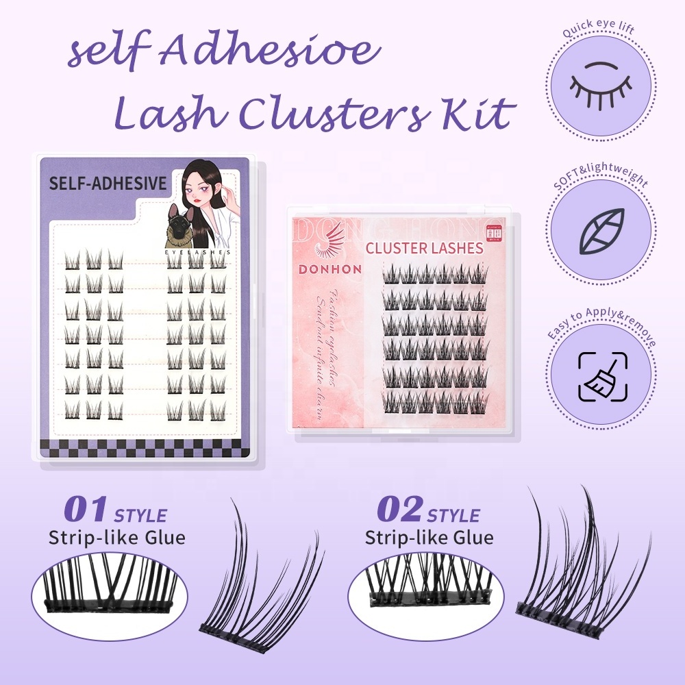 New Arrival  Individual Self Adhesive Lashes Glue-free Diy Eyelashes Pre-Bond Technology Long Lasting Press On Lashes