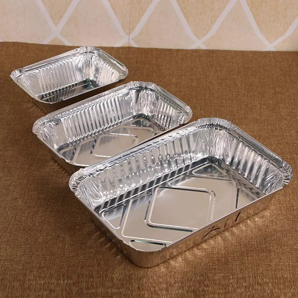 Factory price customized food packaging Disposable tin foil plate BBQ pan Food aluminum foil container tray and plastic cover