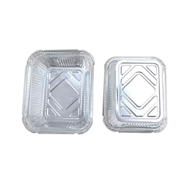 Factory price customized food packaging Disposable tin foil plate BBQ pan Food aluminum foil container tray and plastic cover