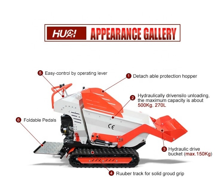 Hydraulic Tracked Gasoline Mini Dumper 800 Kg/500 Kg/1000 Kg Skip Loader/Dumpers With Epa/Euro 5