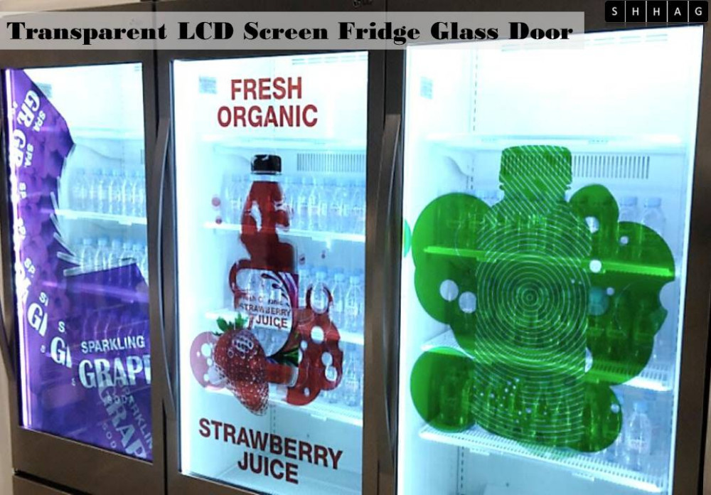 Beverage cooler with  display Transparent LCD refrigerator glass door